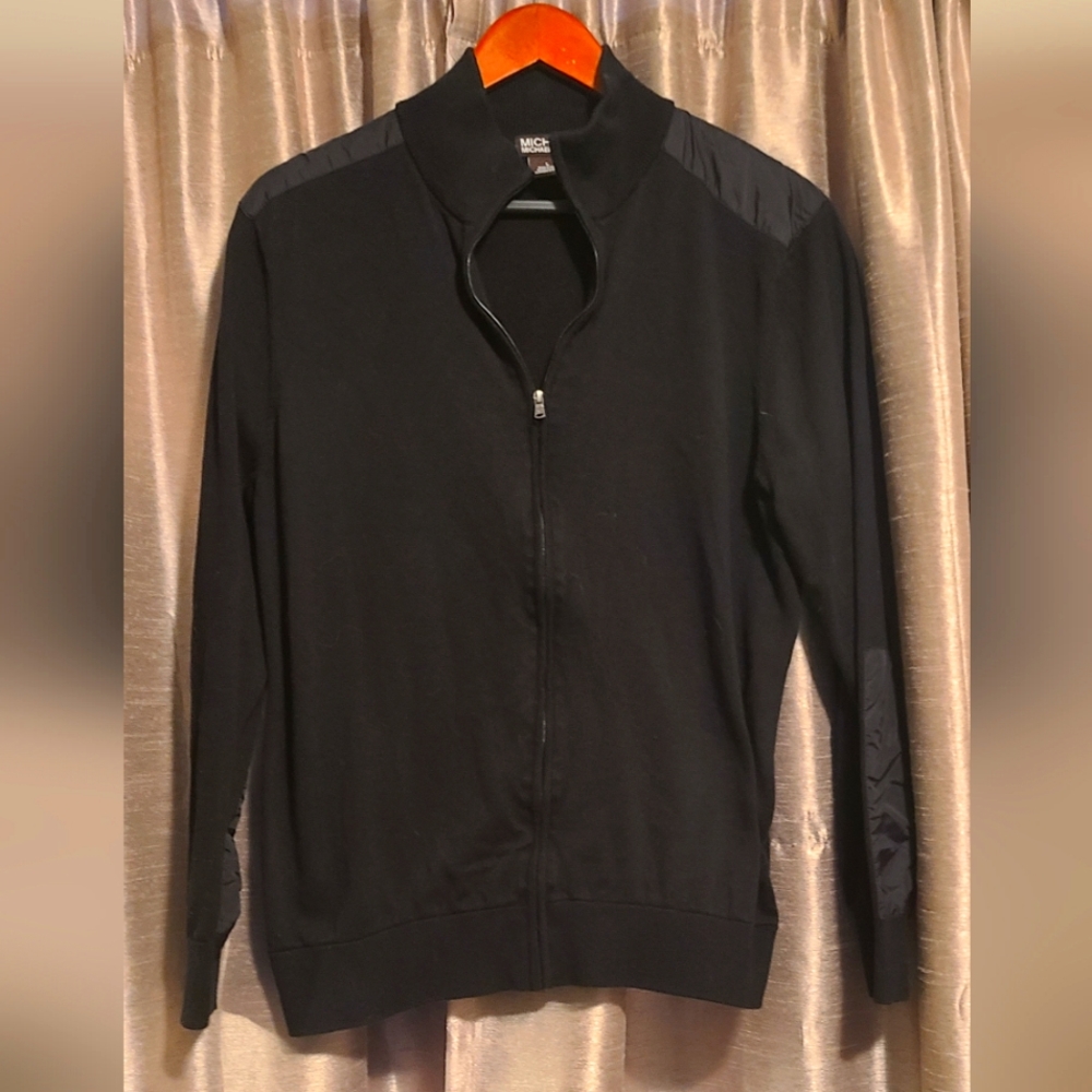 Michael Kors full zip sweater with shoulder and elbow accents sz L